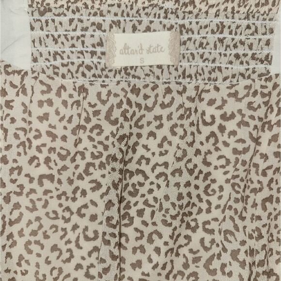 NWT Altar'd State Cream Mocha Animal Print Smocked Crop Ballon Longsleeve Top S - Picture 6 of 10
